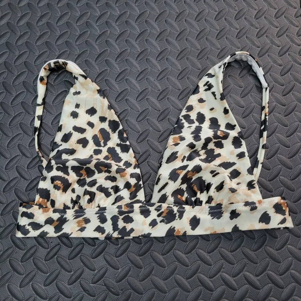 Aerie Bikini Top Medium Leopard Print Triangle Animal Print Swim Beach Vacation